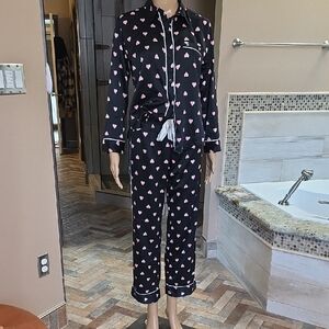 Victoria's Secret Black Pajama Set with Pink Heart Print